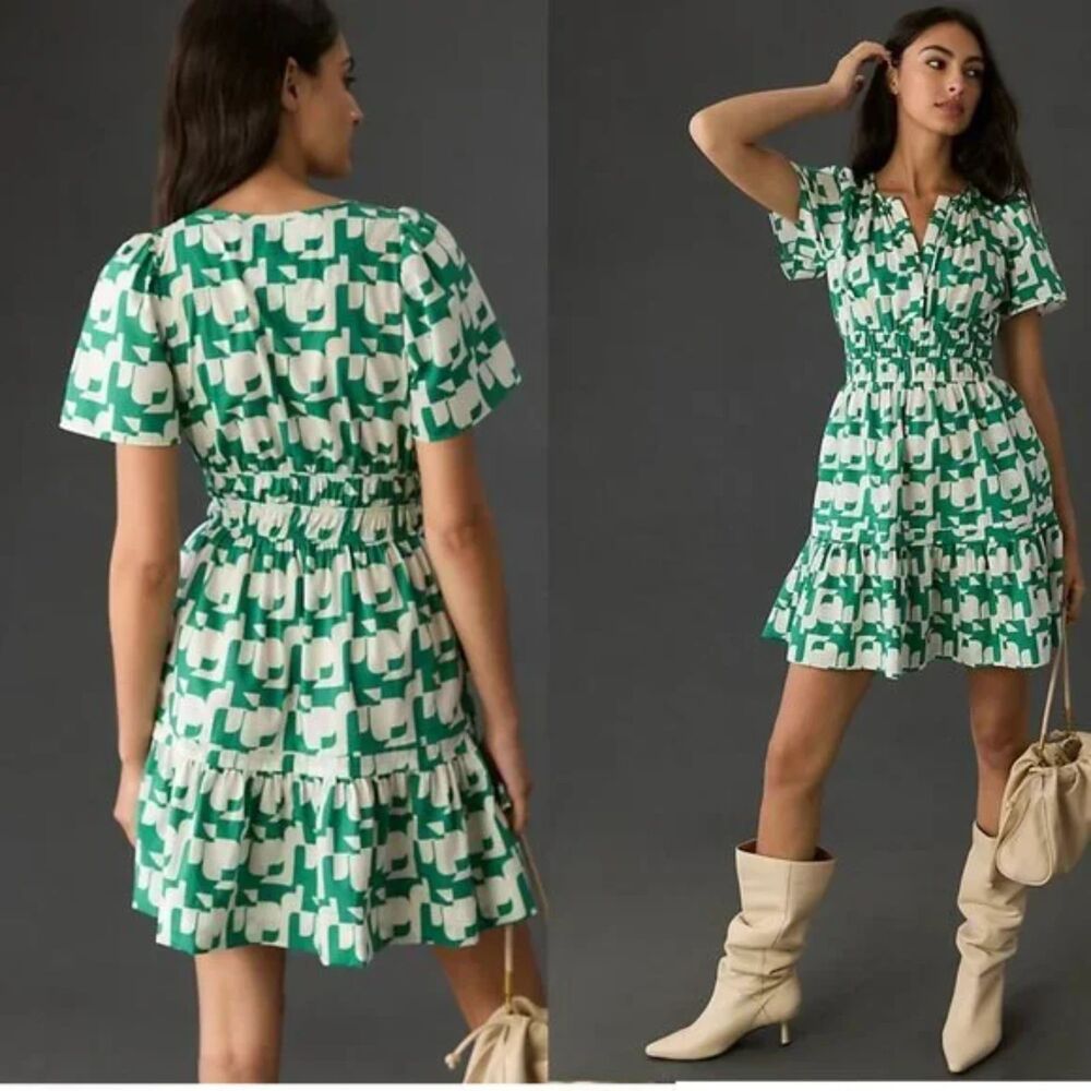 Anthro Somerset Mini Dress Green Print L NWT